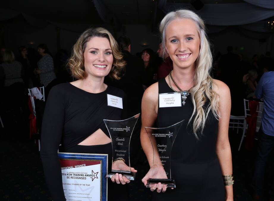 Chantelle Drolc and Courtney Maylin celebrate their wins at the Vocational Training Committee Regional Training Awards. Picture: GREG ELLIS