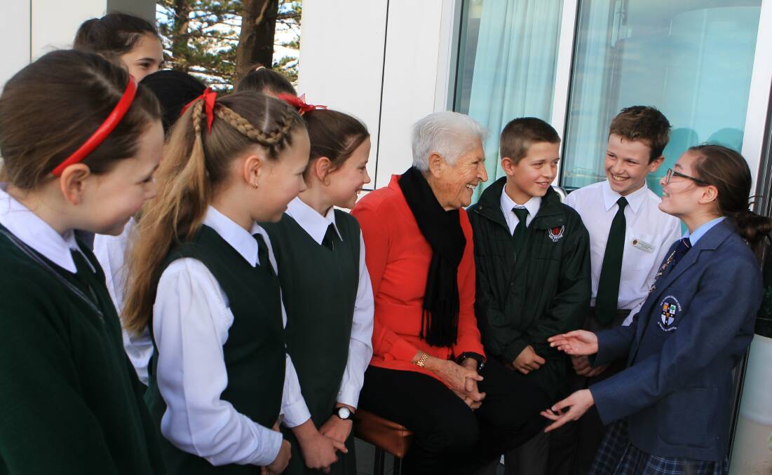 Dawn Fraser not only spoke to female business leaders at Illawarra Women in Business lunch on Friday but was a hit with children from St Brigid’s and TIGS. Picture: SYLVIA LIBER
