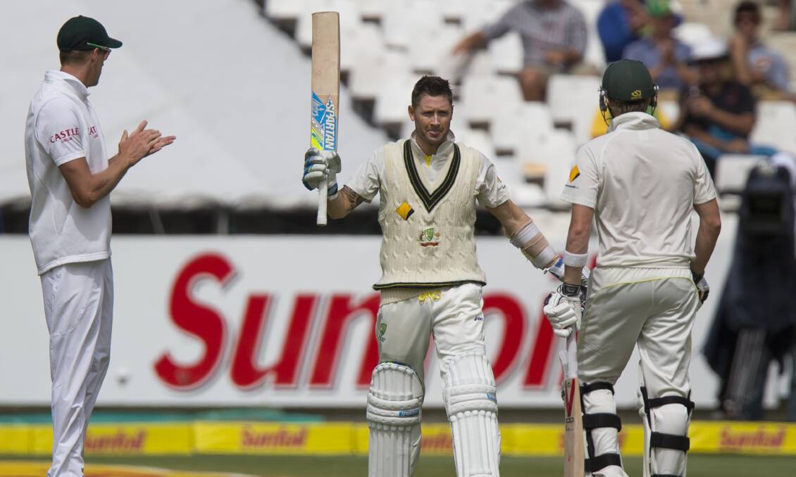 Michael Clarke celebrates a century against South Africa in March.  Picture: GETTY IMAGES