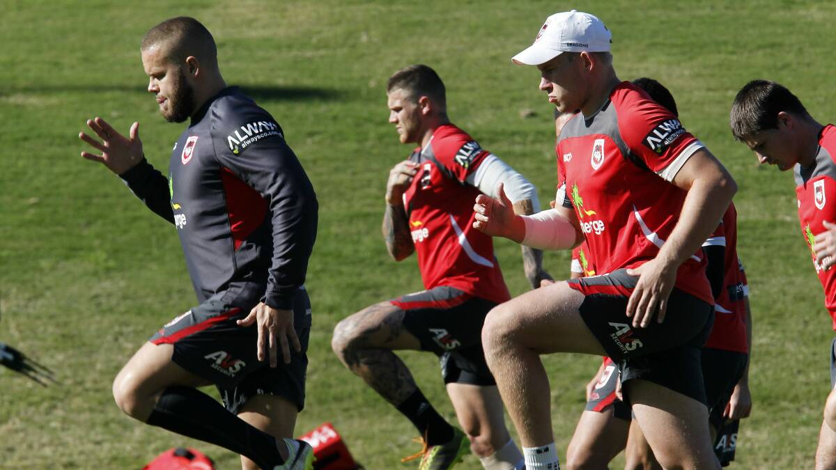 Dan Hunt, left, is one of several players who appear to be on borrowed time at the St George Illawarra Dragons. Picture: ANDY ZAKELI