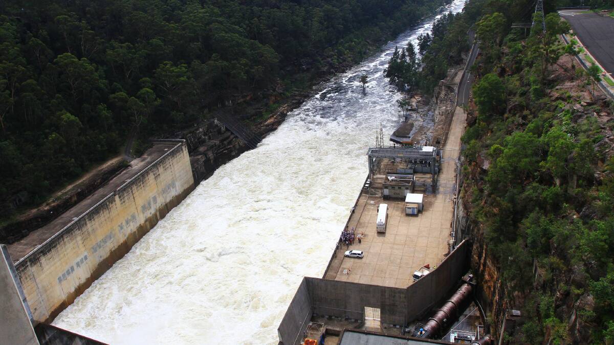 Warragamba Dam overflows into the Nepean River.