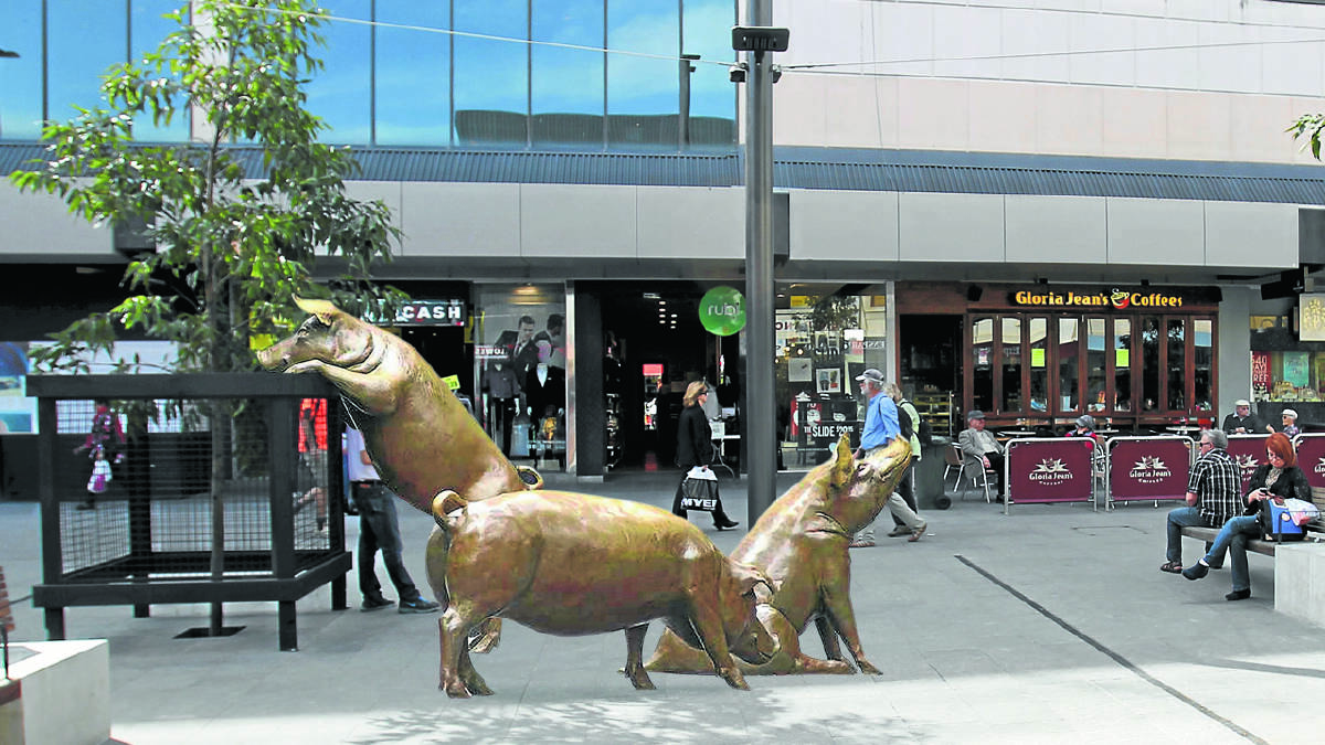 Adelaide's life-sized pigs, known as A Day Out, could sit in the mall. Picture digitally altered.