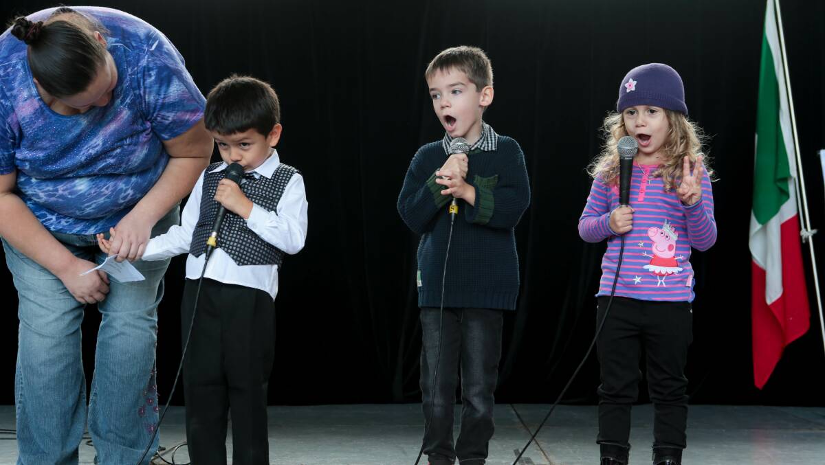 Four-year-olds Migel Almendarez, Richie Coroneos and Sienna Gutierrez perform during Tutti. Picture: ADAM McLEAN