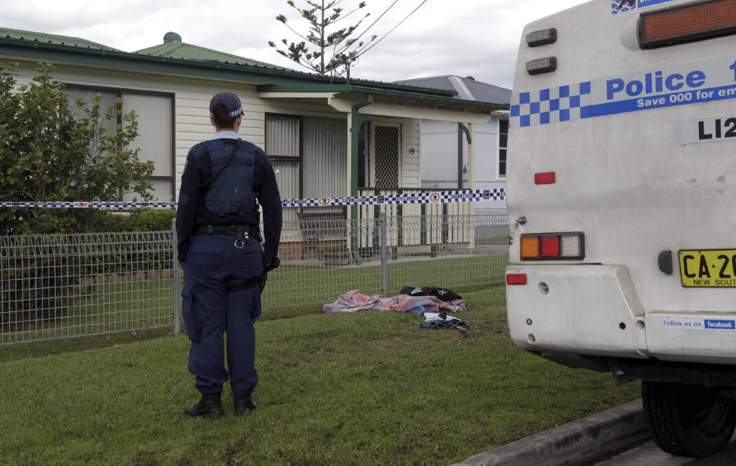 Lake Illawarra Police Forensic Services at the Graham Street home in Unanderra on Wednesday where a man was shot in the face. Picture: ANDY ZAKELI