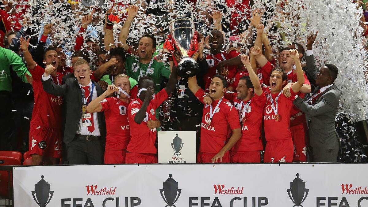 Adelaide United celebrate their win in the FFA Cup final. Picture: GETTY IMAGES