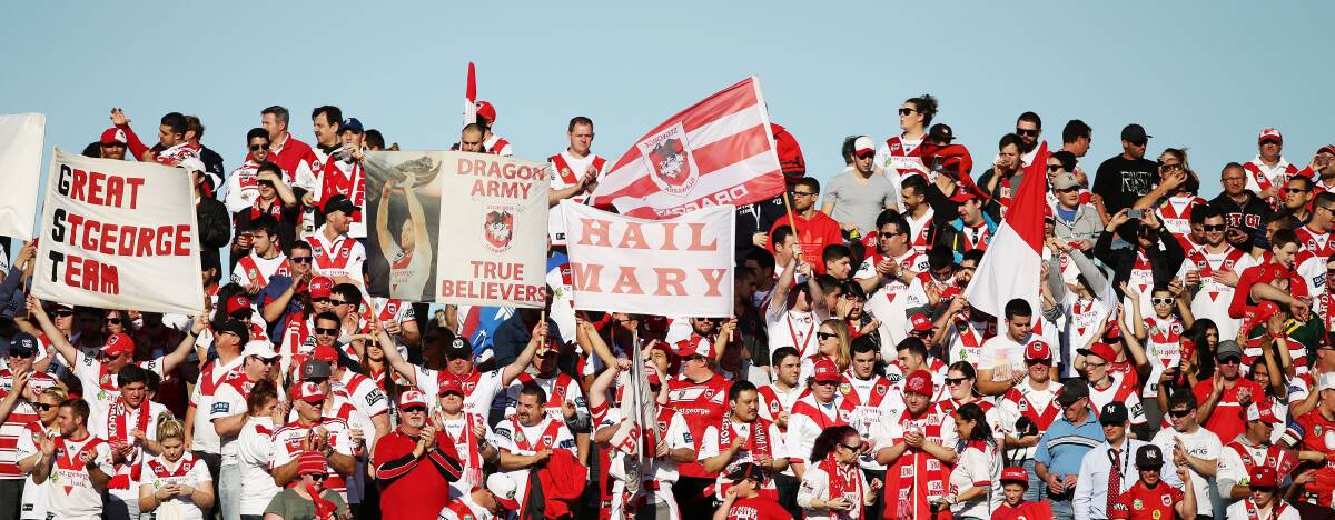 The fans show their support for St George Illawarra coach Paul "Mary" McGregor at Sunday's match against Gold Coast. Picture: GETTY IMAGES