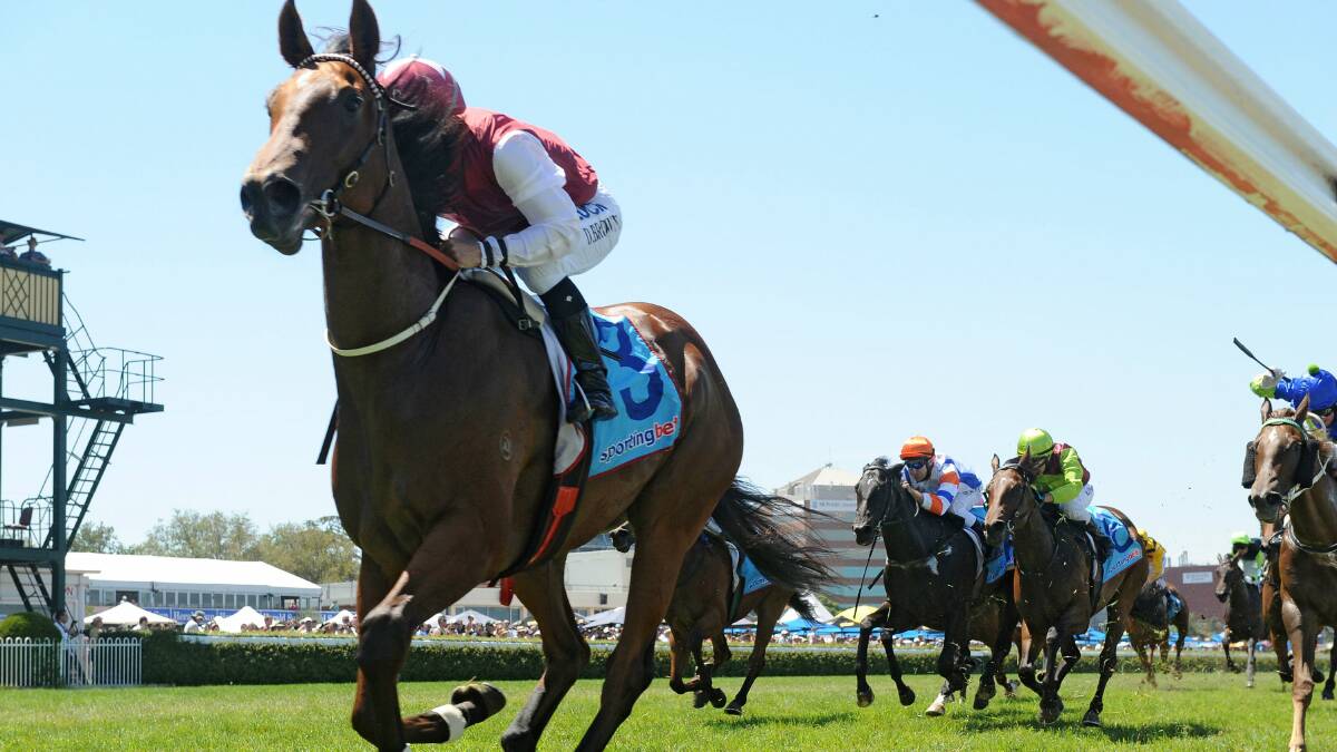 Earthquake, with Damian Browne aboard, bolts away in February’s Blue Diamond Prelude. Picture: GETTY IMAGES
