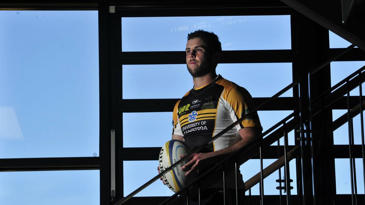 Brumbies player Robbie Coleman in the team's new kit for the Singapore 10's tournament. .. 16th June. 2104. Photo by Melissa Adams of The Canberra Times.

