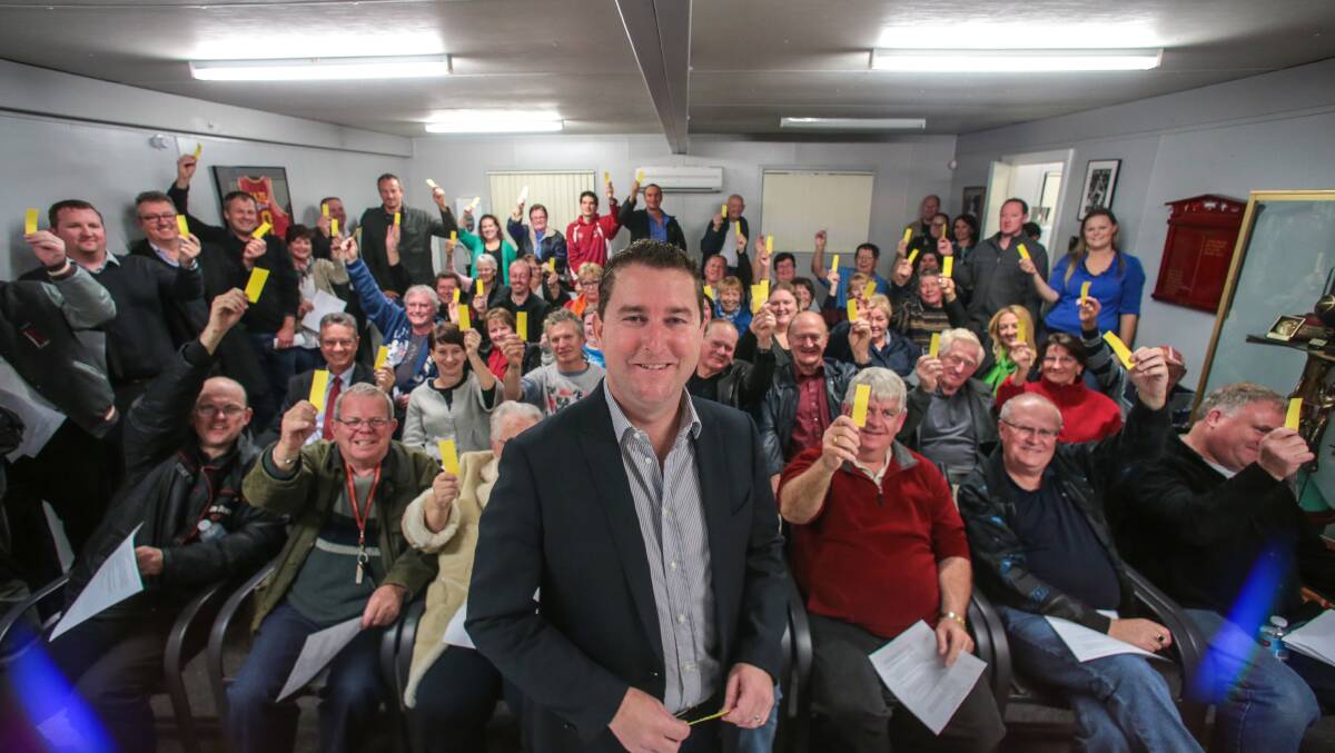 Hawks members show support for new owner James Spenceley at the club's Beaton Park office on Monday night. Picture: ADAM McLEAN
