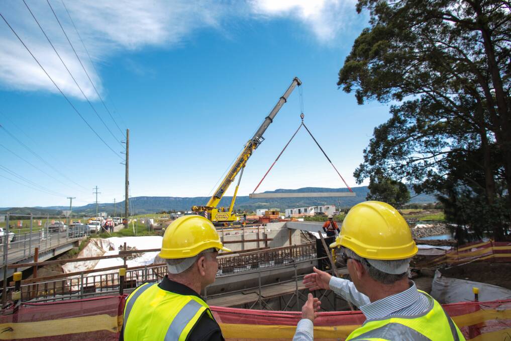 Beams  are positioned on the new bridge. Picture: ADAM McLEAN