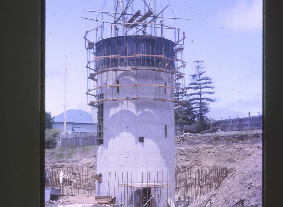 The Port Kembla stack during construction in 1963. Picture: BOYD THOMPSON