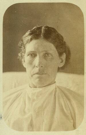 De Lacy Evans in 1879, wearing an asylum hospital gown.