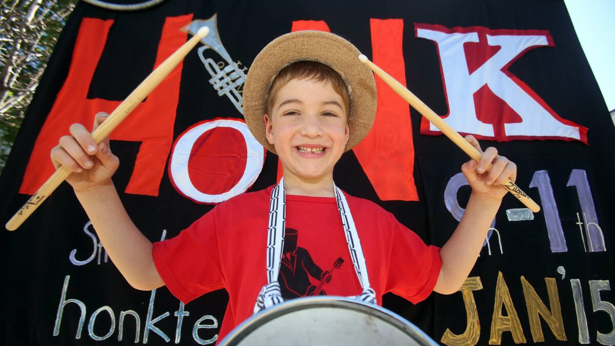 Lonnie Rooney, six, at the launch of the Honk Oz street festival on Wednesday. Picture: ROBERT PEET