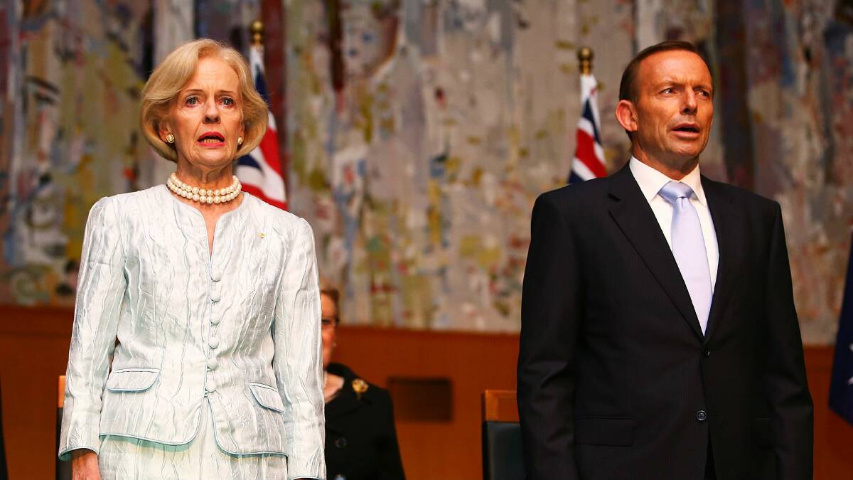 Former governor-general Dame Quentin Bryce and Tony Abbott. Picture: GETTY IMAGES