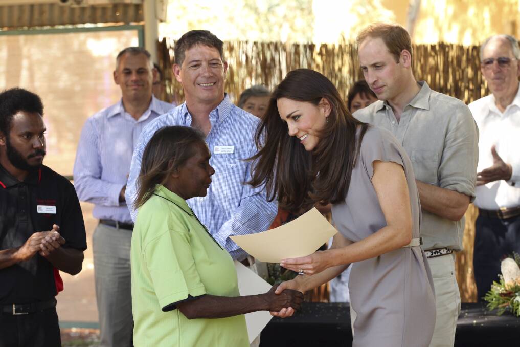 The Duke and Duchess of Cambridge at the National Indigenous Training Academy at Ayers Rock Resort where they presented graduating certificates to hospitality and tourism trainees. Pictures: WOLTER PEETERS