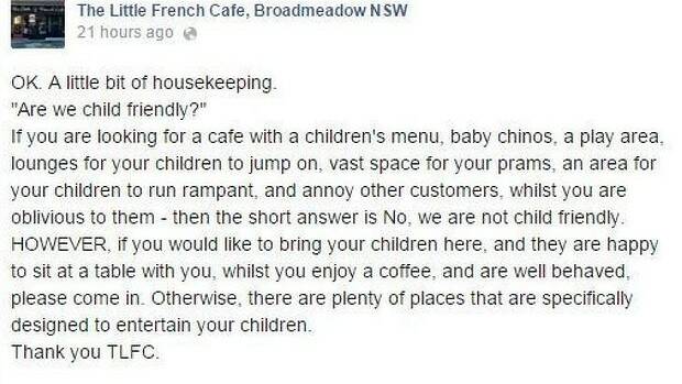The cafe's original Facebook post, since removed.