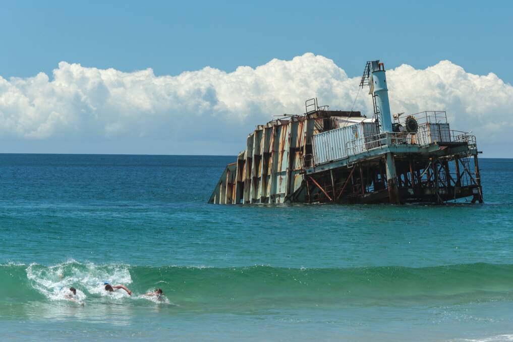 The dilapidated and long-defunct Oceanlinx Wave Generator near Coal Loader Road, Port Kembla. 