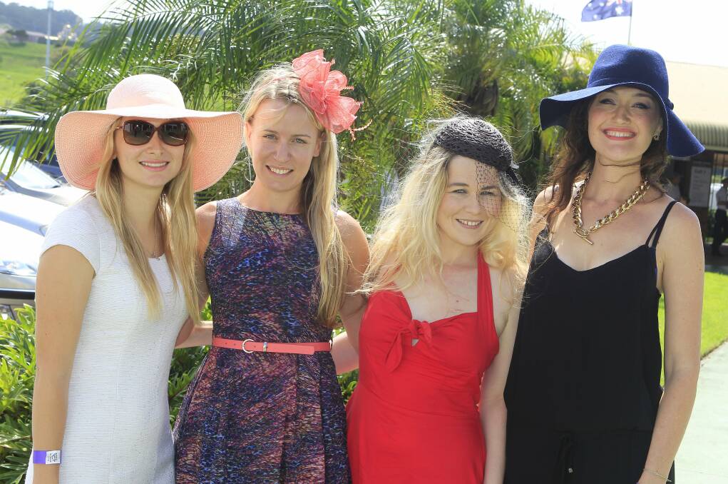  Elly Bell, Allee-Rose Pickett, Amy Moffat and Veronika Tomin at Kembla Grange Racecourse for Sensational Sunday. Picture: ANDY ZAKELI