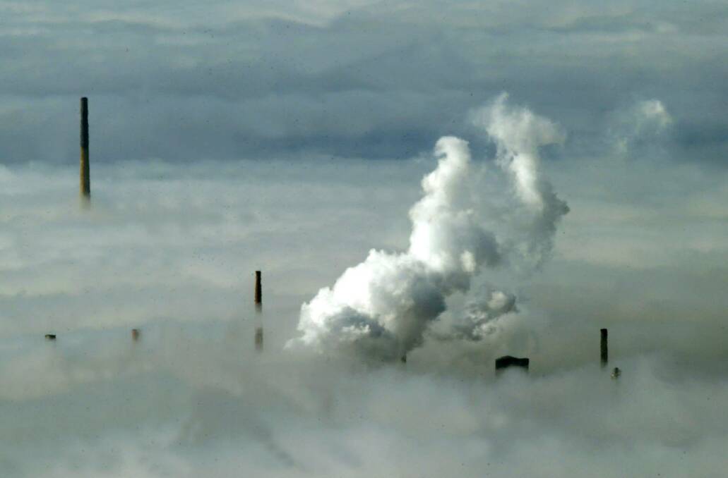A thick fog envelopes the Port Kembla Steelworks. 