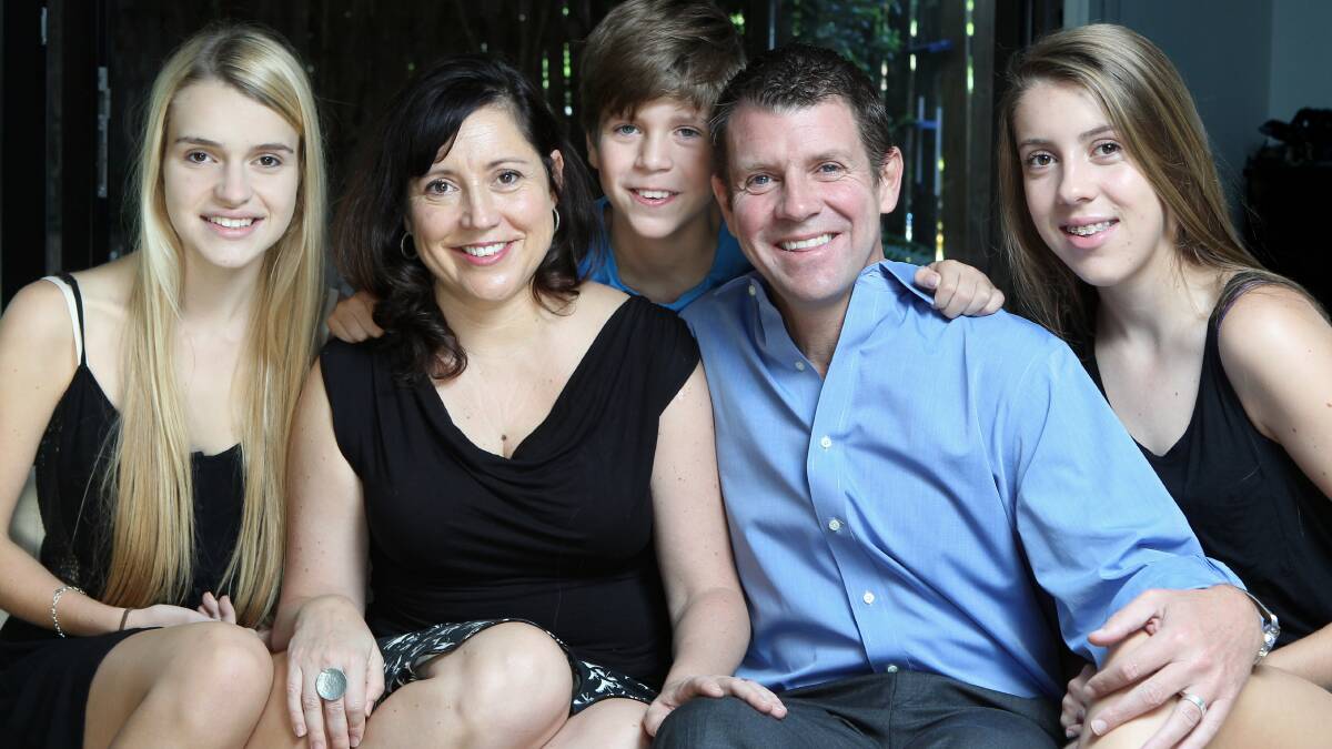 Mike Baird and wife Kerryn with their three children (from left) Cate, Luke and Laura. Picture: JANIE BARRETT