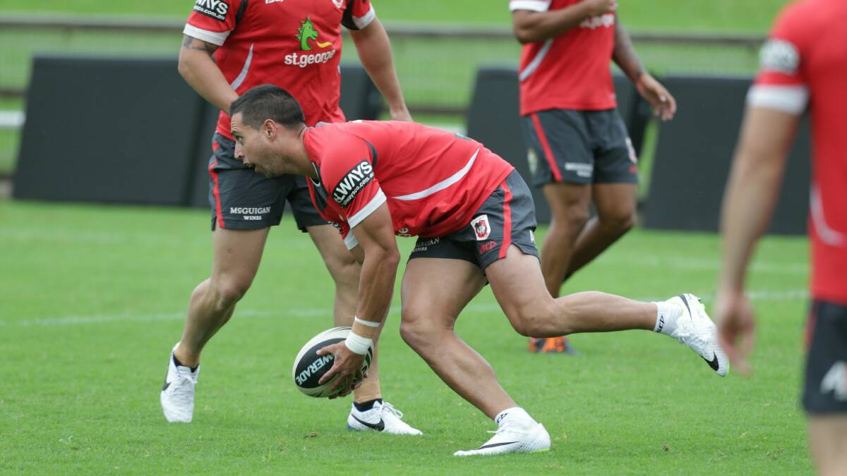 Former Bronco Gerard Beale at training with the Dragons on Thursday.  Picture: CHRISTOPHER CHAN