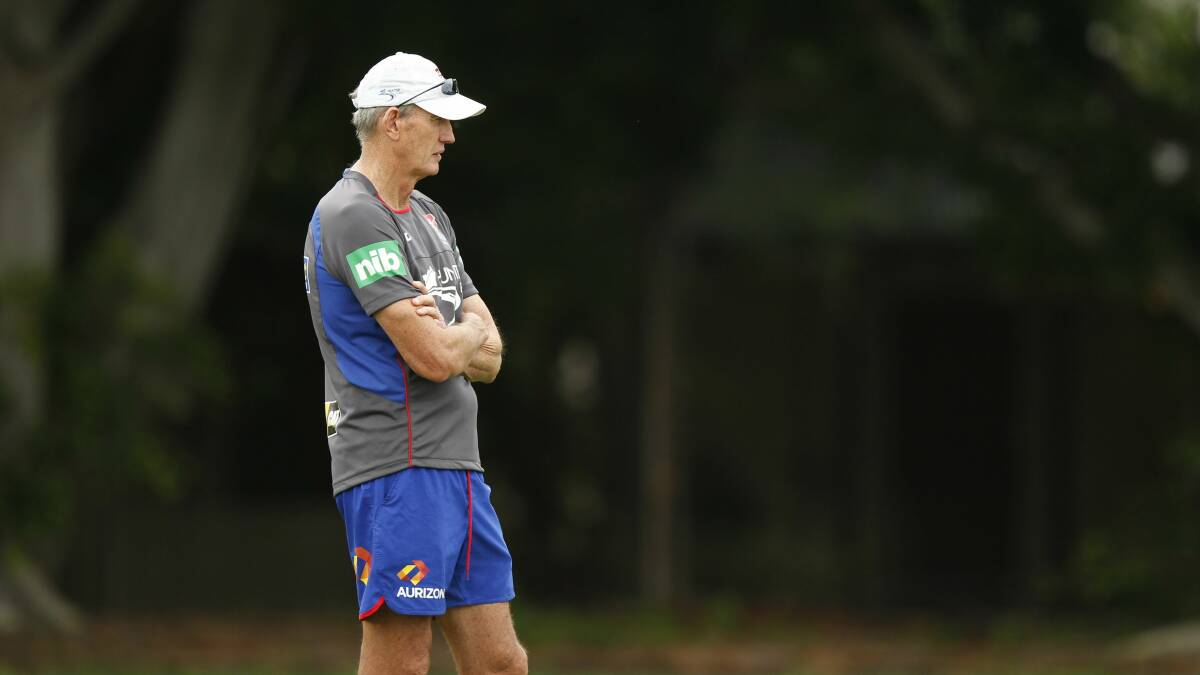 The Knights coach at training. Picture: JONATHAN CARROLL