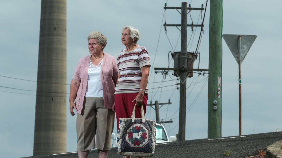 Port Kembla residents Helen Hamilton and Olive Rodwell on Reservoir Street. Picture: ADAM McLEAN