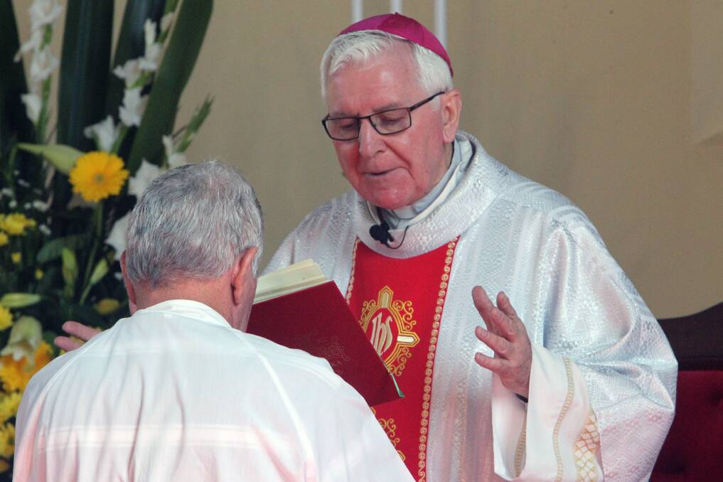 Catholic Bishop Peter Ingham celebrates mass at St Francis Xavier Cathedral on Sunday. Picture: GREG TOTMAN