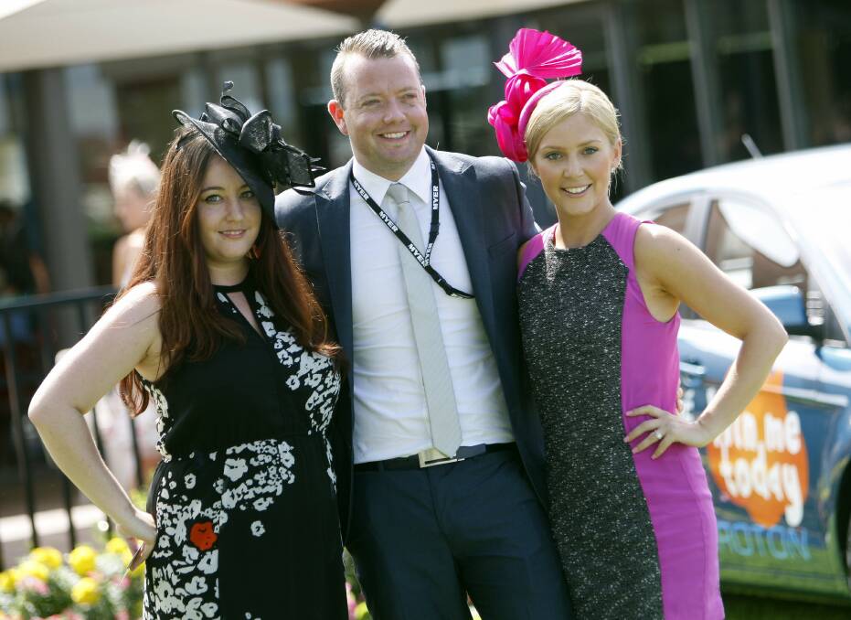 Fashions in the Field judges Kylie Taylor, Byron Holt and Melissa Jarros. Picture: ANDY ZAKELI