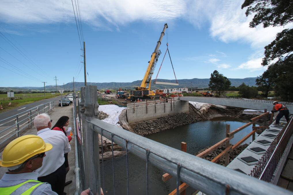 Beams  are positioned on the new bridge. Picture: ADAM McLEAN