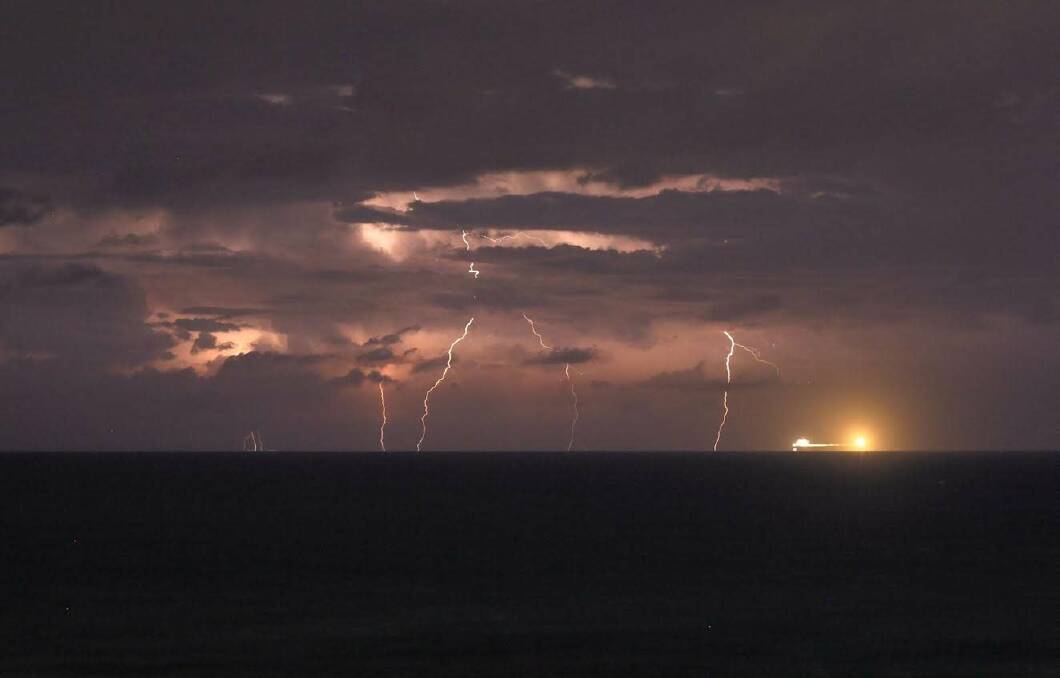 Lightning strikes in plenty of places in this shot from Sunday's storms. Picture: DAVID METCALF