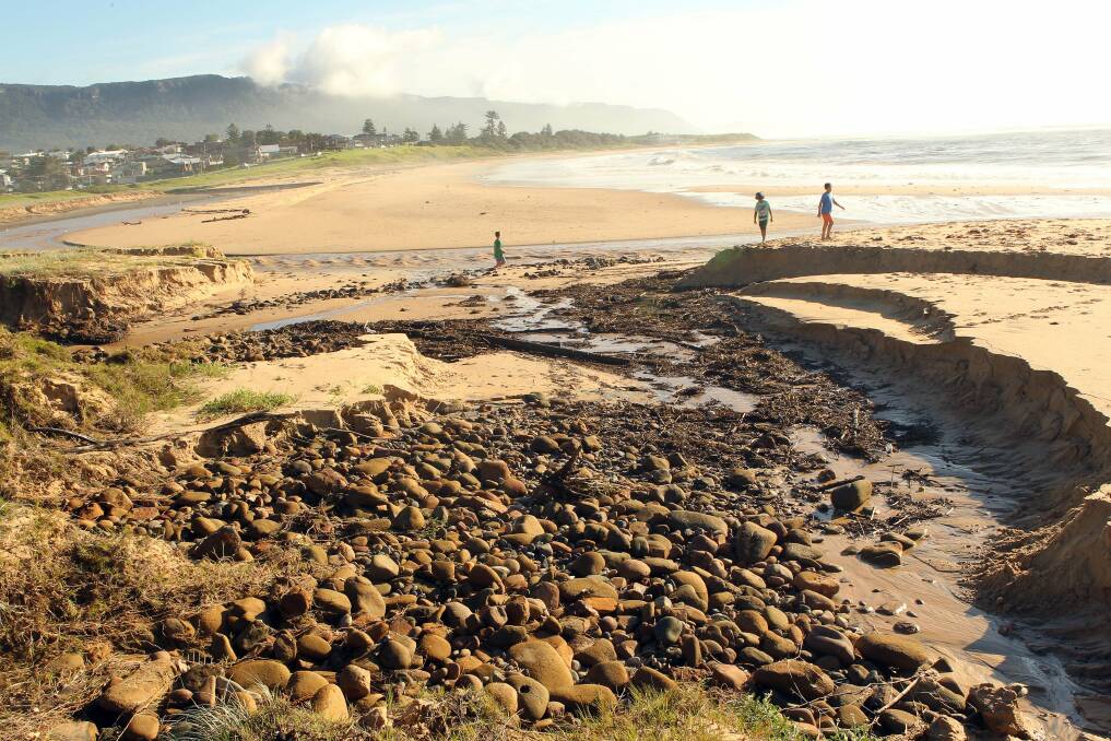 Water and flood damage to a section of Bulli Beach. Picture: KIRK GILMOUR 