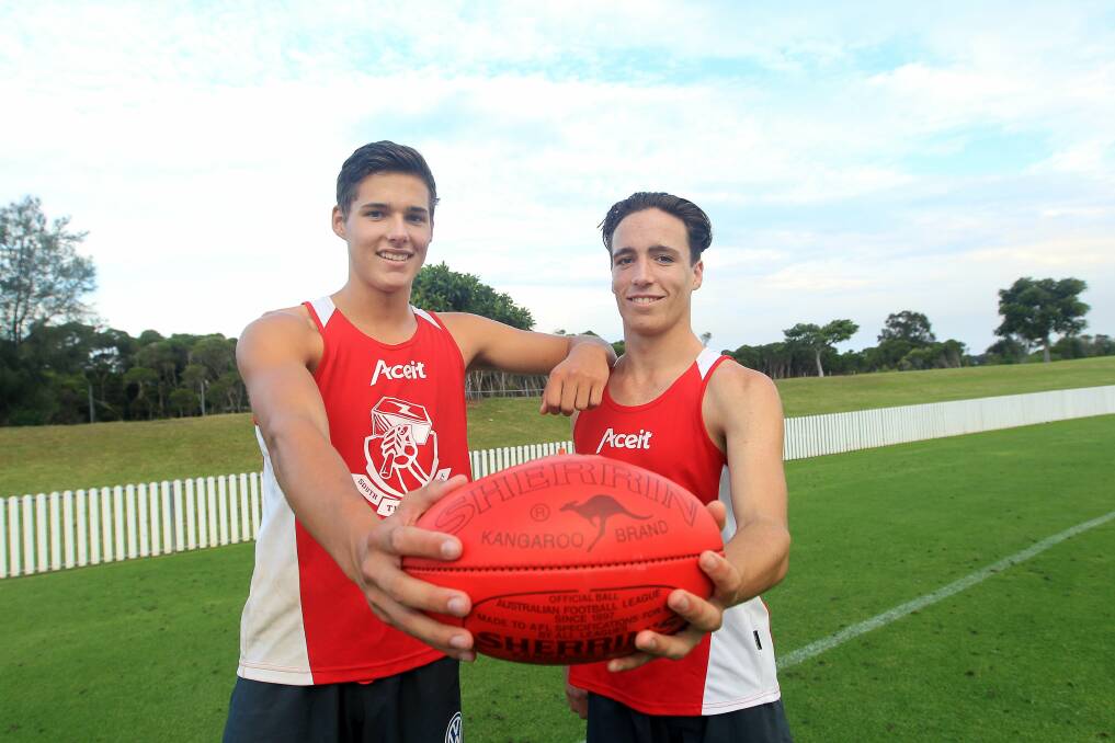 Ready to fire: South Coast Thunder stars Samuel Wilson (left) and Jacob Hennessy are looking forward to the club’s debut in Sydney AFL Division One under 19s this season. Picture: SYLVIA LIBER