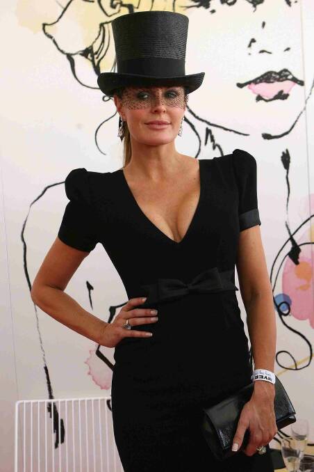 Charlotte Dawson poses in the Myer marquee at the AAMI Victoria Derby Day at Flemington Racecourse on October 31, 2009. Picture: Getty Images