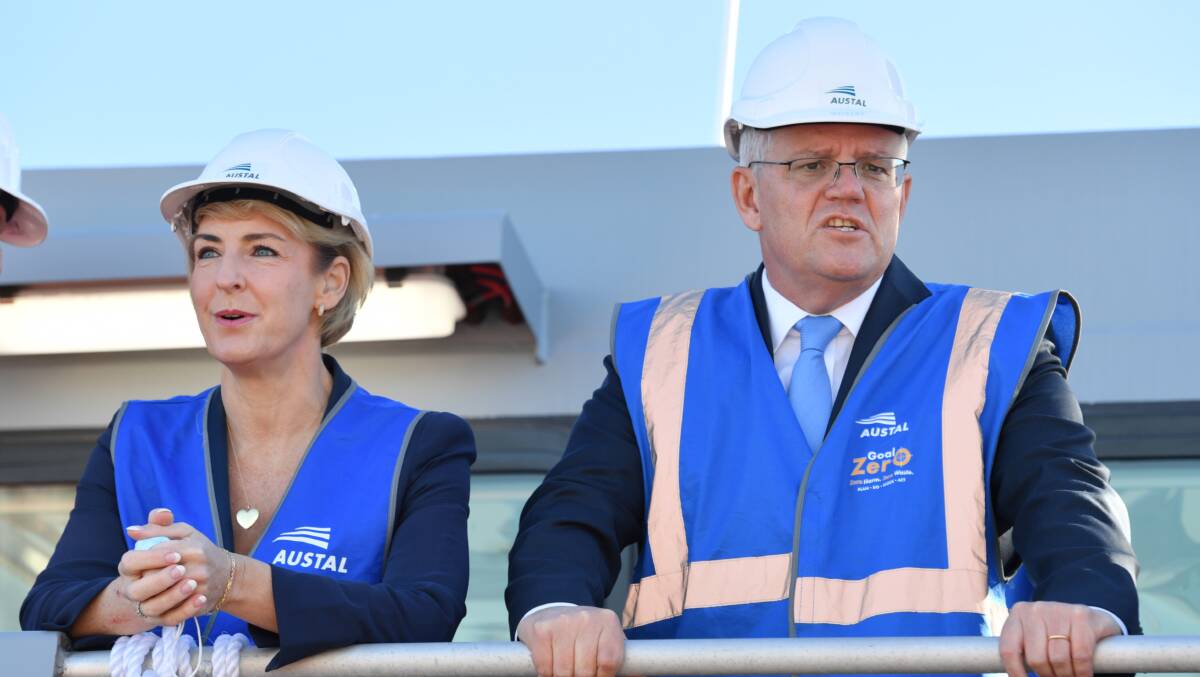 Scott Morrison campaigns alongside Michaelia Cash in Fremantle on Monday. Picture: AAP