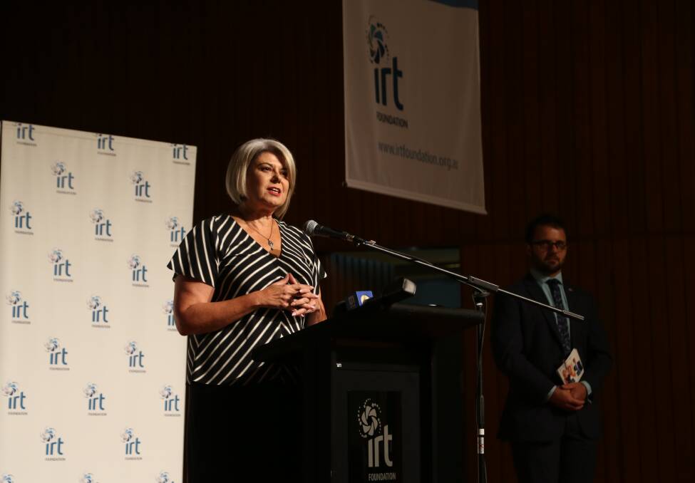 Getting ready for tomorrow: IRT chief executive officer Nieves Murray speaking at Wollongong Town Hall. Picture: Greg Ellis.

