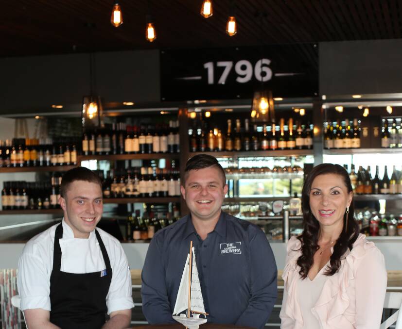 History remembered at new wine bar: Calum Howlett, Mitch Bathis and Lana Micevska Sereno at the revamped 1796 at The Brewery. Picture: Greg Ellis. 
