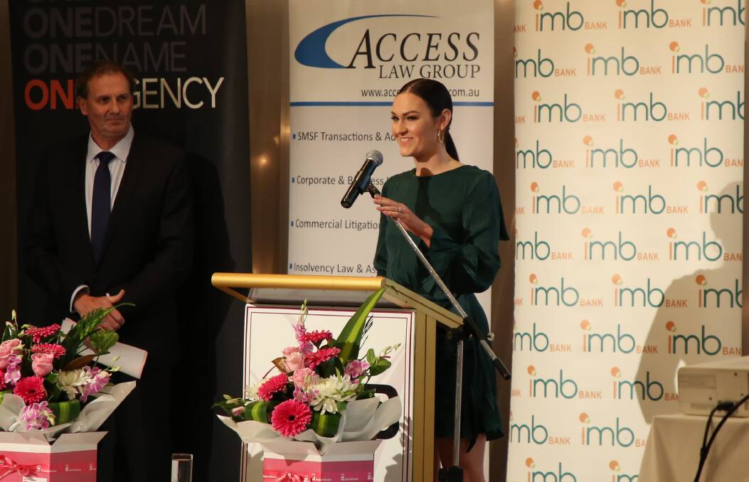 And the winner is: Teagan McKeen accepting her Illawarra Women In Business Young Business Woman of the Year Award at Villa D'Oro. Picture: Greg Ellis. 