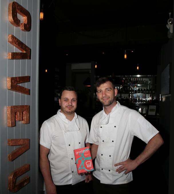 Persistence: Simon Evans and Tom Chiumento with the 2019 Good Food Guide Caveau Restaurant appears in with its 15th hat in as many years. Picture: Greg Ellis.