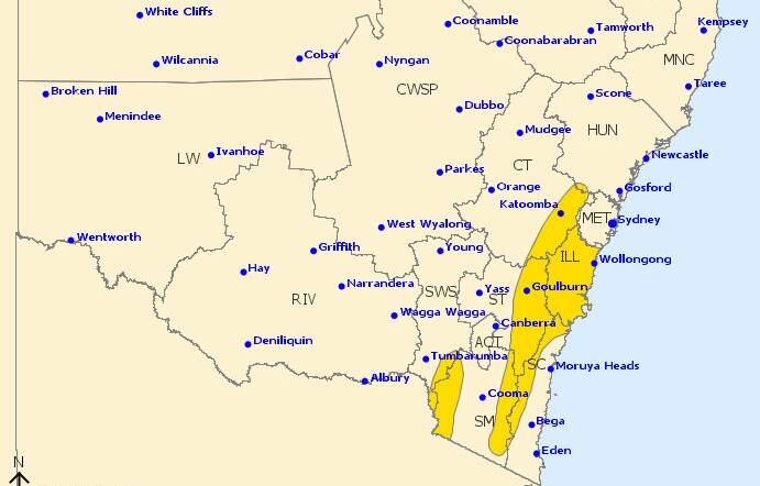 The Bureau of Meteorology has issued a severe weather warning for the shaded area.