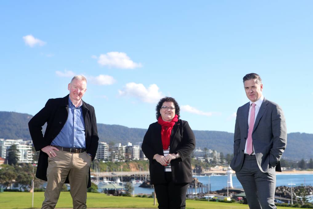 New look board: Long time Destination Wollongong board member Tania Brown welcomes Graeme Sutherland and Simon Kersten as directors. Picture: Sylvia Liber.