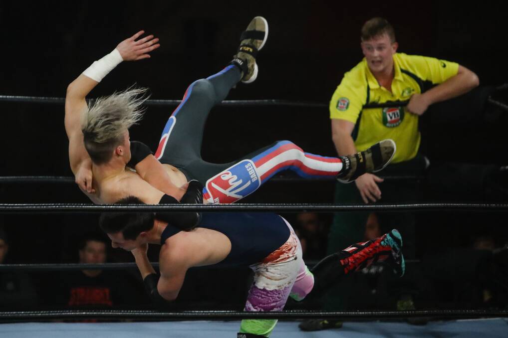 Air Time: A sample of the action in the ring at the Snakepit on Saturday night. Picture: Adam McLean.

