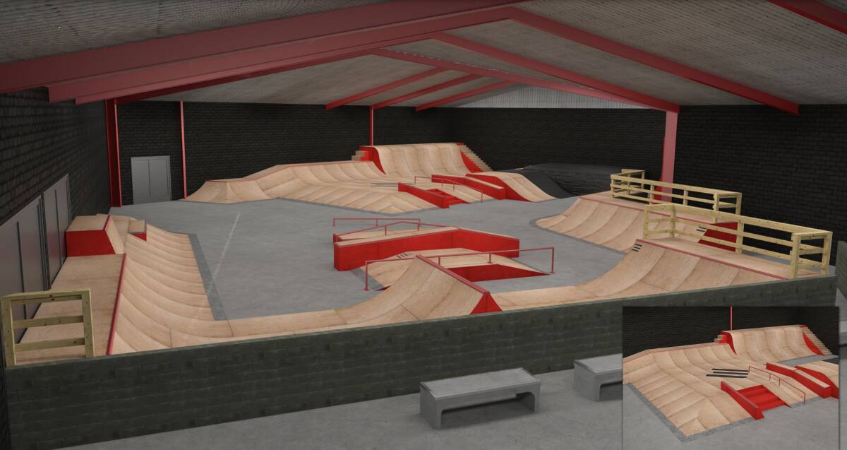 Artists impression: The final design plan for 3SIXTY Indoor Skate Park in Drummond Street, Wollongong.
