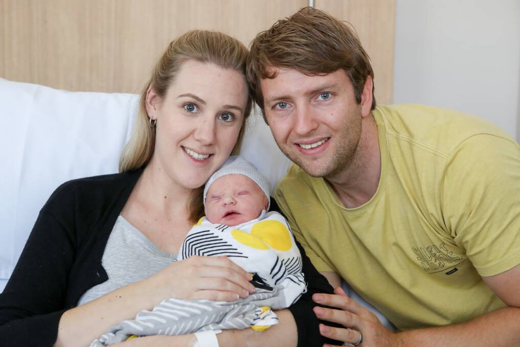 New arrival: Melissa Briggs and Adam Briggs with their Australia Day baby Hunter George Briggs at Wollongong Private Hospital. Picture: Adam McLean.
