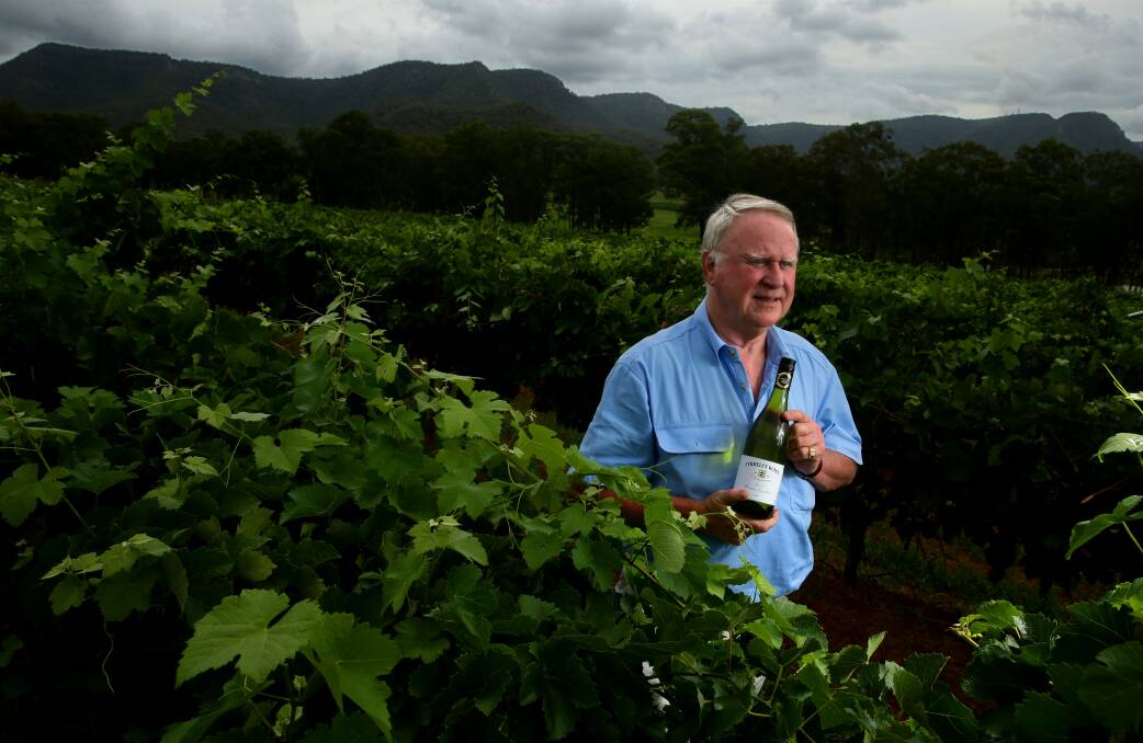 Wine royalty: Bruce Tyrrell in the Tyrrell's Wine vineyard at Pokolbin in the Hunter Valley. 

