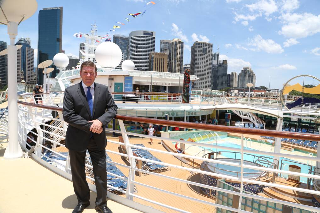Ship shape: Gavin Smith above the main pool deck on Radiance of the Seas. Picture: Greg Ellis.
