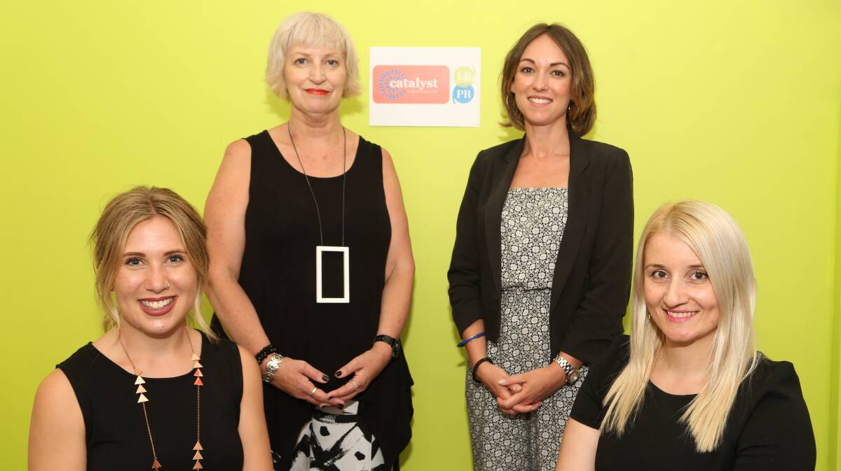 Catalyst for opportunity: Student  Alyss Phillips, UOW's Dr Lois Burgess and LBPR's Lisa Burling and Tammy Potter at the Catalyst office. Picture: Greg Ellis.
