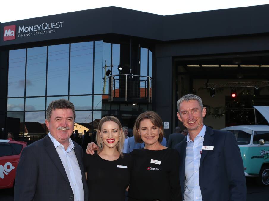 Billion dollar broker: MoneyQuest Australia managing director Michael Russell with Amy Johnston, Julie Wright and Paul Wright at the opening of the Auburn St office in December 2018. Picture: Greg Ellis.