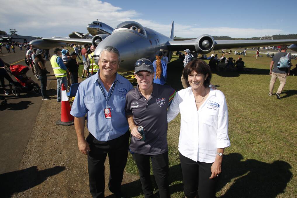 Event planning at full throttle: Mark Bright, Matt Hall and Kerry Bright at the 2019 Wings Over Illawarra air show. Picture: Anna Warr 
