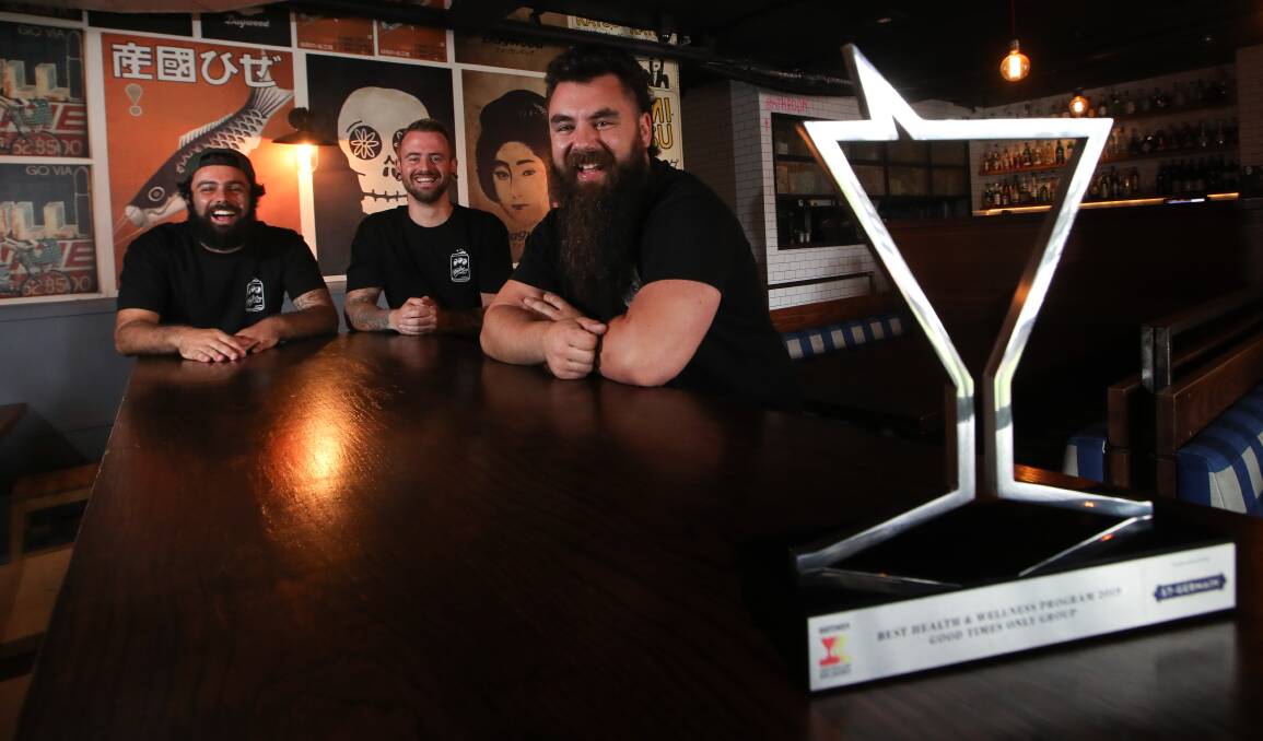 Ben Abraham, Scott Mileto & Luke Symons at Dagwood with national award for giving a s**t about their staff. Pic: Adam McLean 